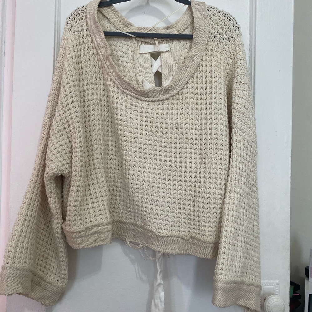 Free People cream tie back sweater